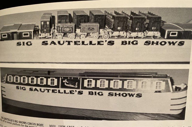 The Kitty - notice the circus wagons on board that carried the menagerie of circus animals & the Belle, replicas of Sig Sautelle packet boats, that were each listed to sell for between $1,500. – 2,000. in the 1986 Guernsey’s Auction House Catalog 