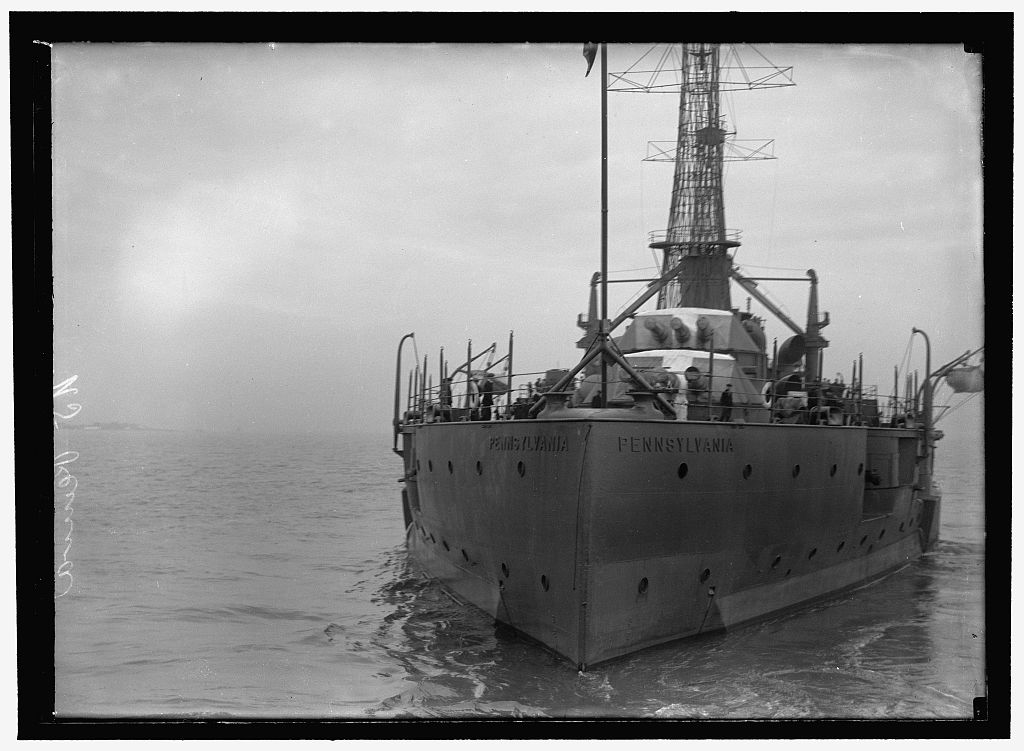 Harris & Ewing, photographer. USS Pennsylvania. [Between 1911 and 1917] Photograph. Retrieved from the Library of Congress, https://www.loc.gov/item/2016853699/