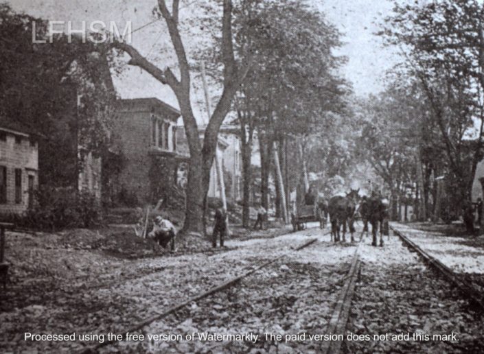 Building the tracks for the electric street trolleys on West Main Street, Little Falls, New York | Circa 1901. Photo Courtesy of the Little Falls Historical Society Museum.