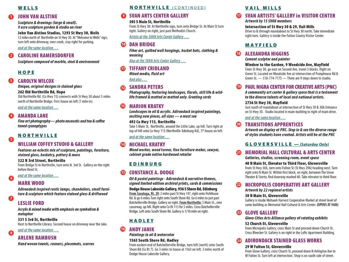 Multiple Gloversville Stops on Sacandaga Valley Arts Network 10th Anniversary of Art Trails