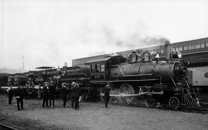 DeWitt Clinton Train and Engine No. 999, Albany (July 1911) Source: New York State Archives, New York (State). Department of Education. Division of Visual Instruction. Instructional lantern slides, ca. 1856-1939. Series A3045-78, Test Slides, No. 13858.