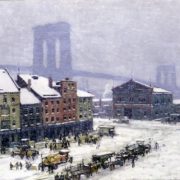 Everett Warner, Falling Snow, New York, 1922, oil on canvas, 32 1⁄8 x 40 1⁄8 in. (81.5 x 102.0 cm), Smithsonian American Art Museum, Bequest of Henry Ward Ranger through the National Academy of Design, 1978.63