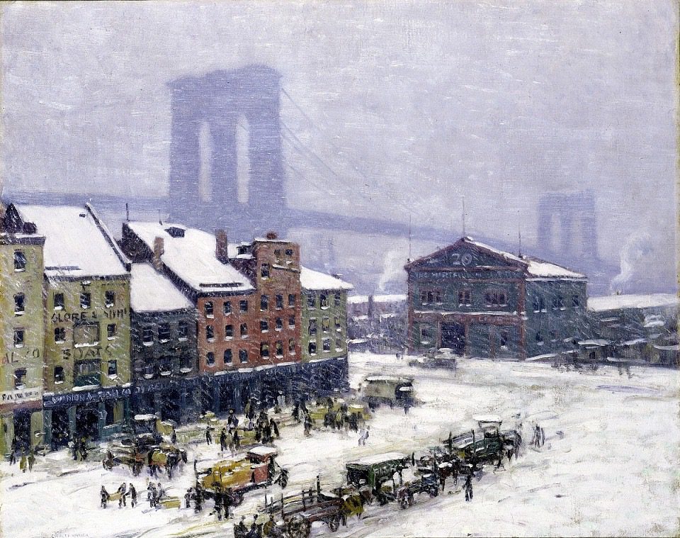 Everett Warner, Falling Snow, New York, 1922, oil on canvas, 32 1⁄8 x 40 1⁄8 in. (81.5 x 102.0 cm), Smithsonian American Art Museum, Bequest of Henry Ward Ranger through the National Academy of Design, 1978.63