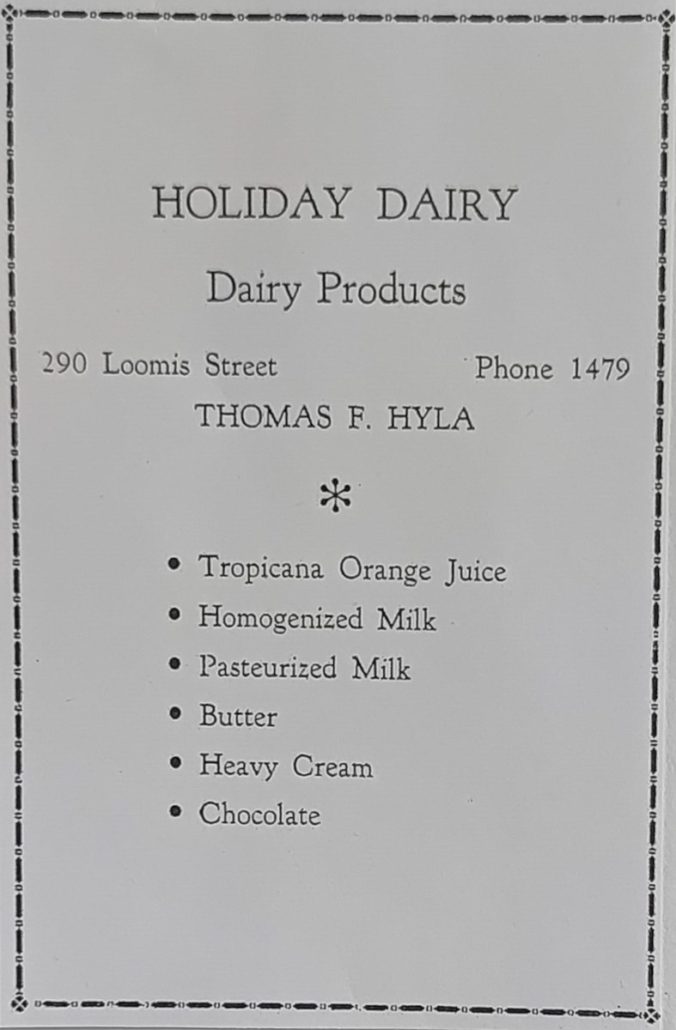 Yearbook ad for Hyla’s Holiday Dairy