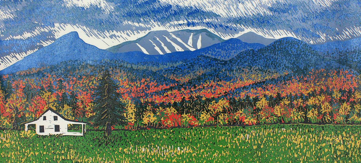 “Marcy Field II” linoleum block print by Diane Castle Babcock