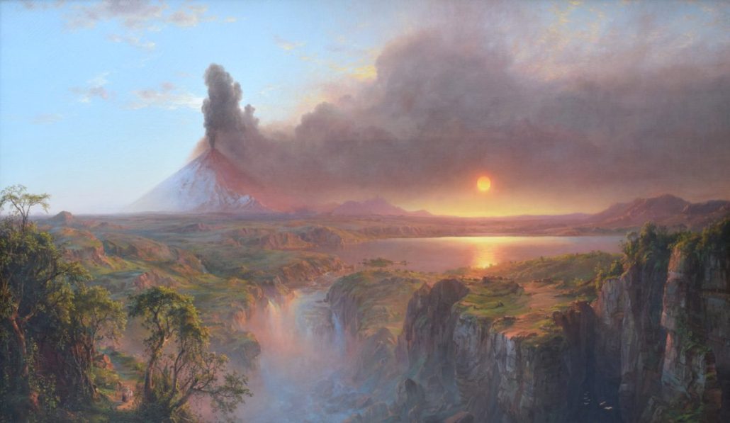 Frederic Edwin Church (American, 1826–1900), and DeWitt Clinton Boutelle (American, 1820– 1884), Cotopaxi, 1862, oil on canvas, 34 1/2 x 56 inches, Museum Purchase, 1929.32.1. Reading Public Museum, Reading, Pennsylvania. Frederic Edwin Church (American, 1826–1900), and DeWitt Clinton Boutelle (American, 1820– 1884), Cotopaxi, 1862, oil on canvas, 34 1/2 x 56 inches, Museum Purchase, 1929.32.1. Reading Public Museum, Reading, Pennsylvania.