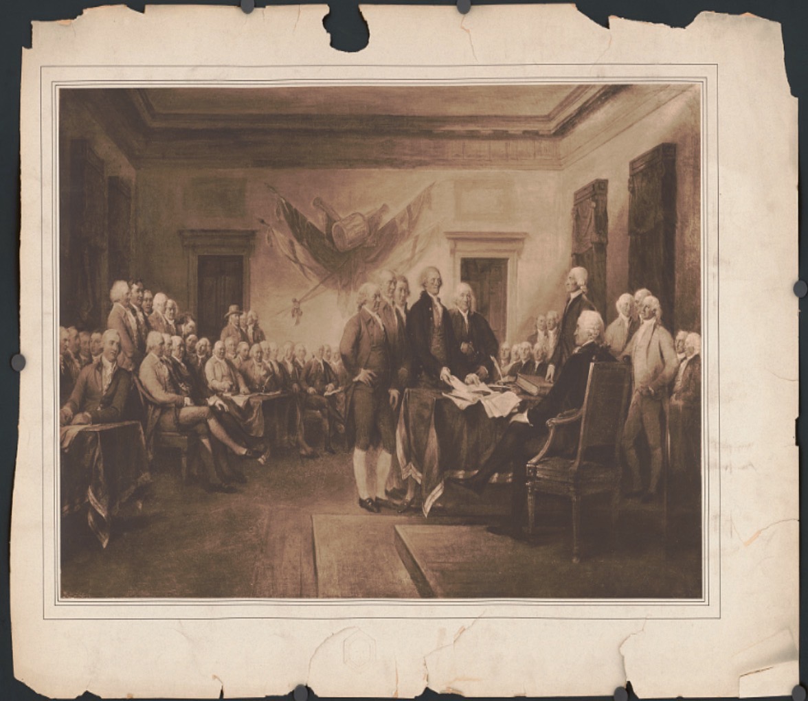 COMMITTEE OF FIVE PRESENTING THE DECLARATION OF INDEPENDENCE TO CONGRESS IN 1776.