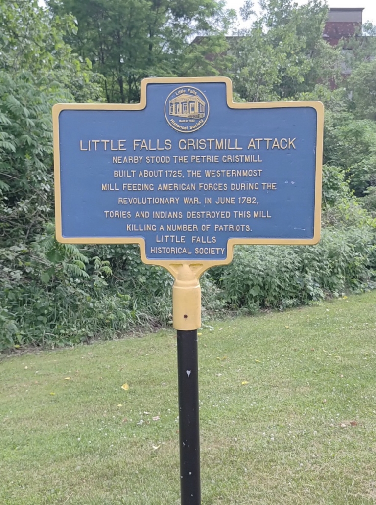 1782 LITTLE FALLS GRISTMILL ATTACK HISTORIC MARKER ON WEST MILL STREET IN LITTLE FALLS.