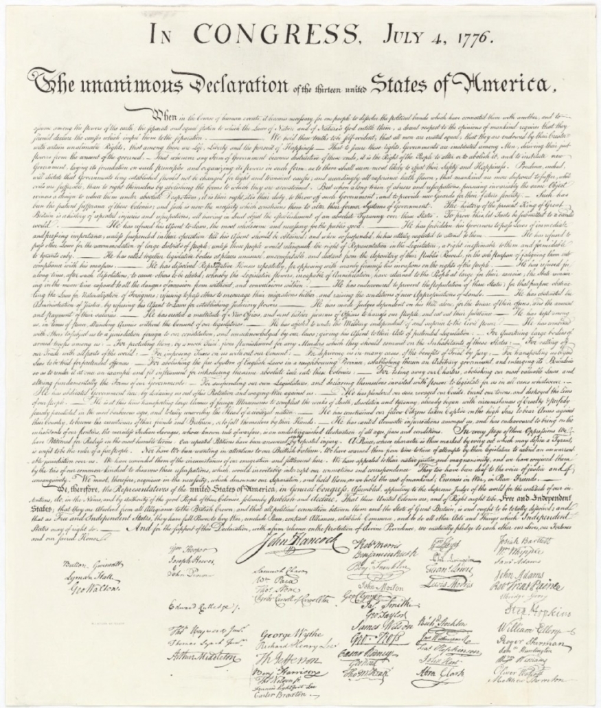 TEXT OF DECLARATION OF INDEPENDENCE WITH SIGNATURES